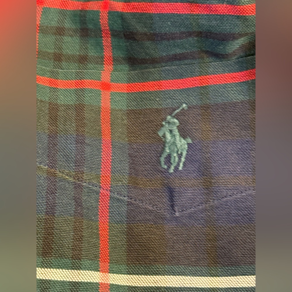 VTG Ralph Lauren BIG SHIRT Men L Navy Green Red Plaid Button Down 100% Cotton - Picture 7 of 15